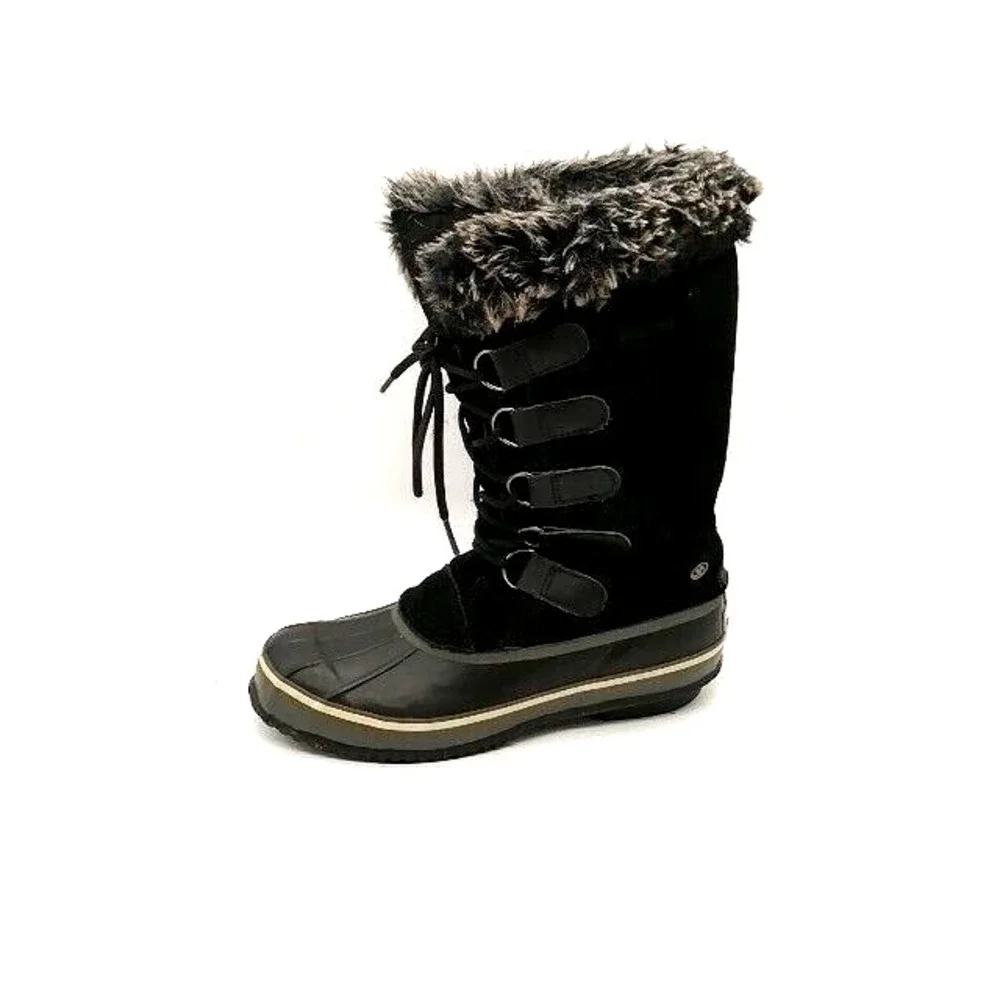 Northside Womens Snow Boots Black Suede Lace Up Waterproof Faux Fur Lined 8